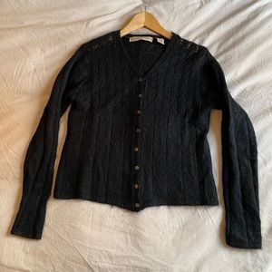 Vintage Apostrophe Mohair Black Cardigan with shell buttons Size M